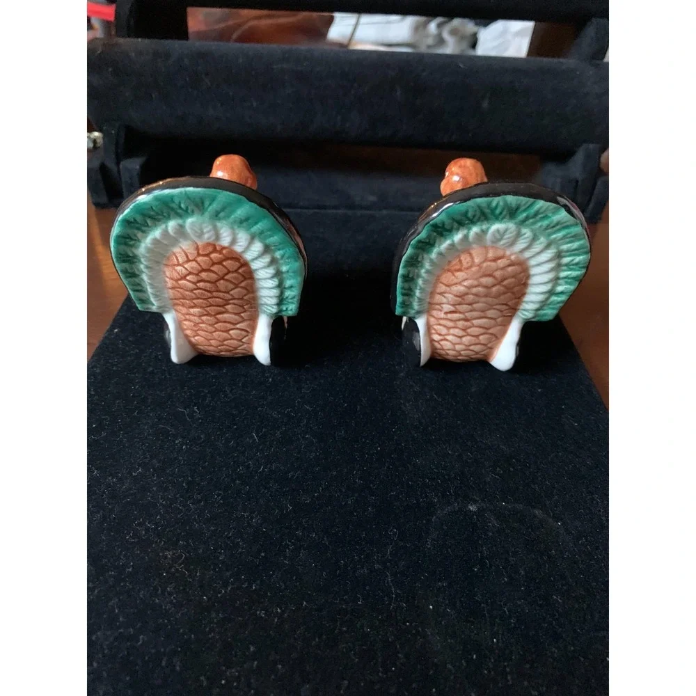 Vintage Ceramic set of‎ 2 Turkey Thanksgiving Candle Stick Holders